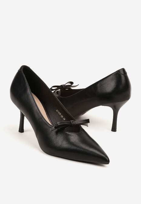 Czarne Czółenka na Szpilce Vices z Kokardą i Wkładką ze Skóry Naturalnej Rilanisse