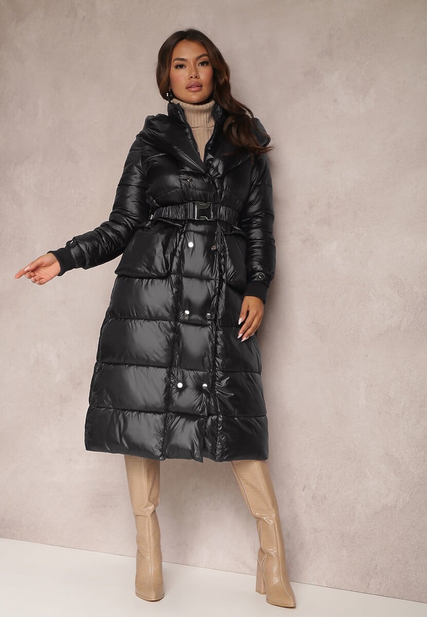 Granatowa Kurtka Pikowana Długa Dudlat