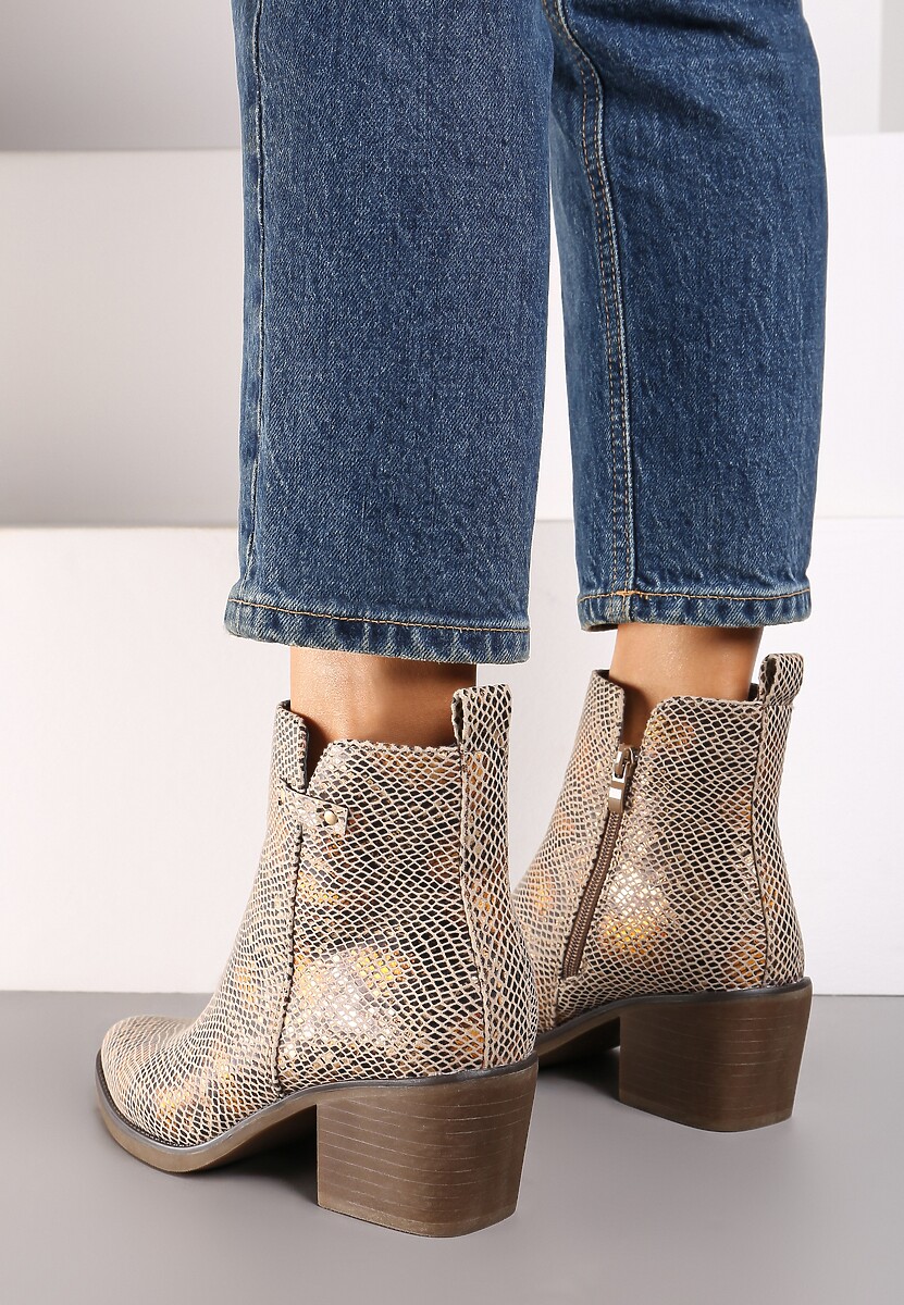 Żółte Botki Kowbojki na Słupku Ozdobione Nitami Ferisa