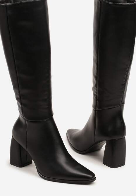 Czarne Kozaki na Obcasie Typu Stożek w Klasycznym Stylu Lanile