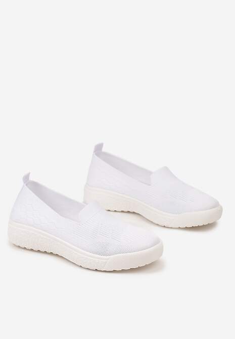 Białe Tenisówki na Płaskiej Podeszwie z Okrągłymi Noskami i Przeszyciami Alesir