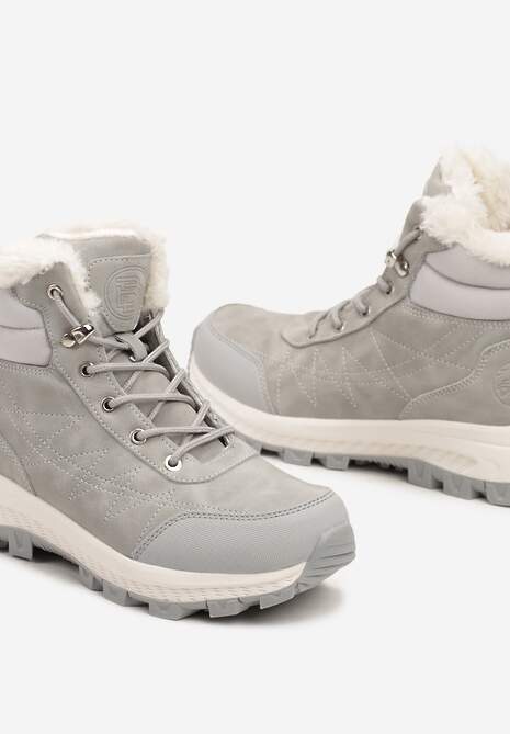 Jasnoszare Traperki na Tłoczonej Platformie ze Sznurowaniem Zinlatta