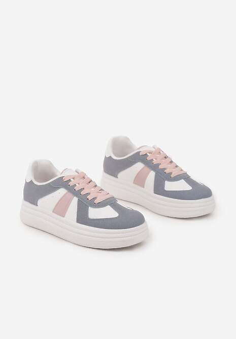 Niebiesko-Białe Sneakersy na Platformie Ozdobione Paskami ze Sznurowaniem Bormi