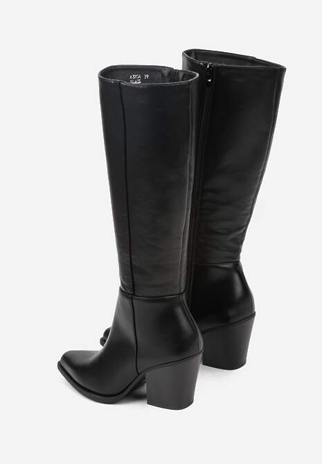 Czarne Kozaki do Kolana na Obcasie Typu Stożek ze Szpiczastym Noskiem Seorina