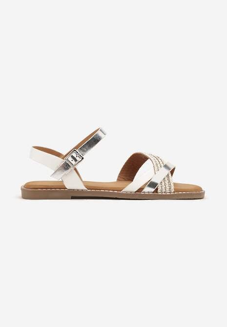 Białe Sandały z Ozdobnymi Paskami z Cyrkoniami Efrisaela
