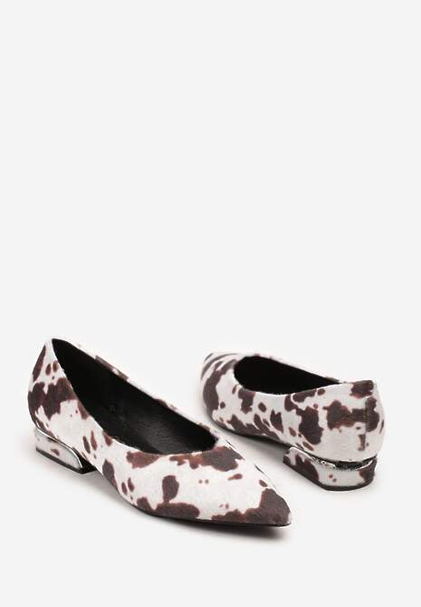 Brązowe Czółenka Balerinki Vices w Krowie Łaty z Noskiem w Szpic i Skórzaną Wkładką Falennea