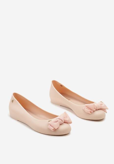 Ciemnobeżowe Balerinki na Płaskiej Podeszwie w Stylu Melisek Wykończone Kokardką Abisina