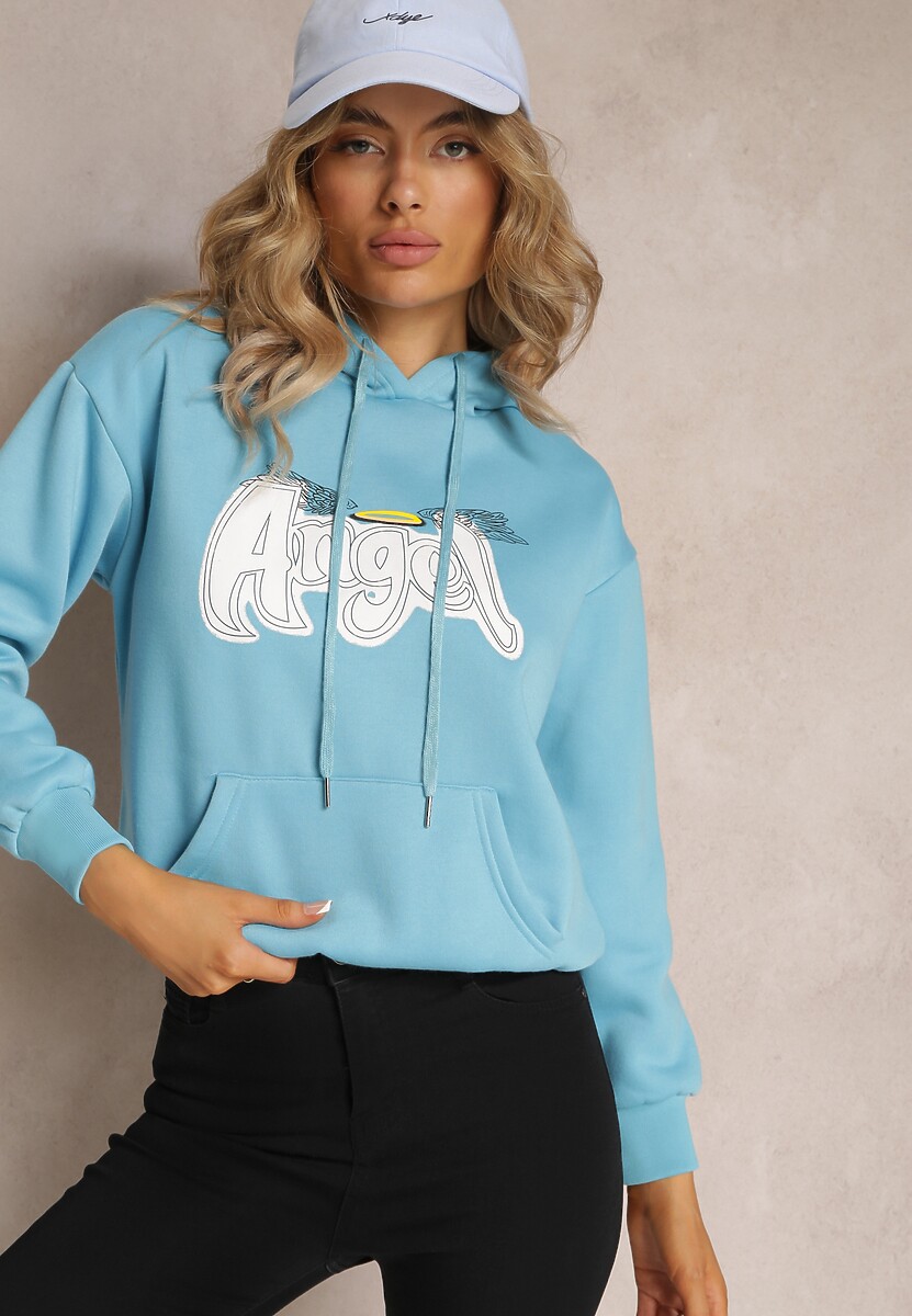 Jasnoniebieska Ocieplona Bluza Kangurka z Nadrukiem Pralle