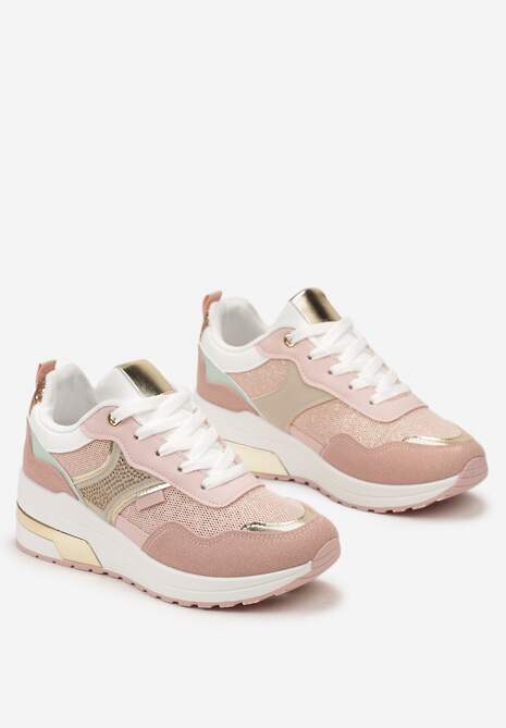 Różowe Sneakersy z Brokatem Cyrkoniami i Metalicznymi Wstawkami Zephramis