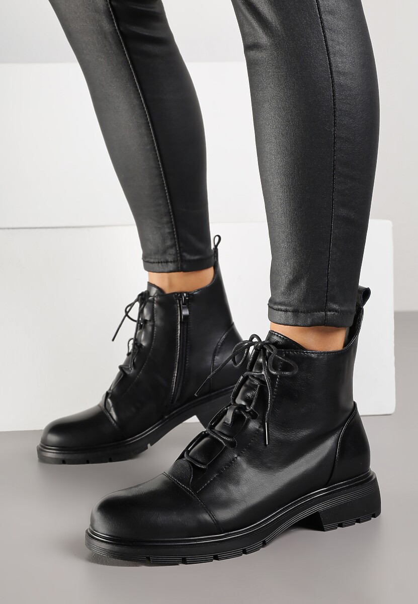 Czarne Skórzane Botki Typu Trzewiki Wioselle