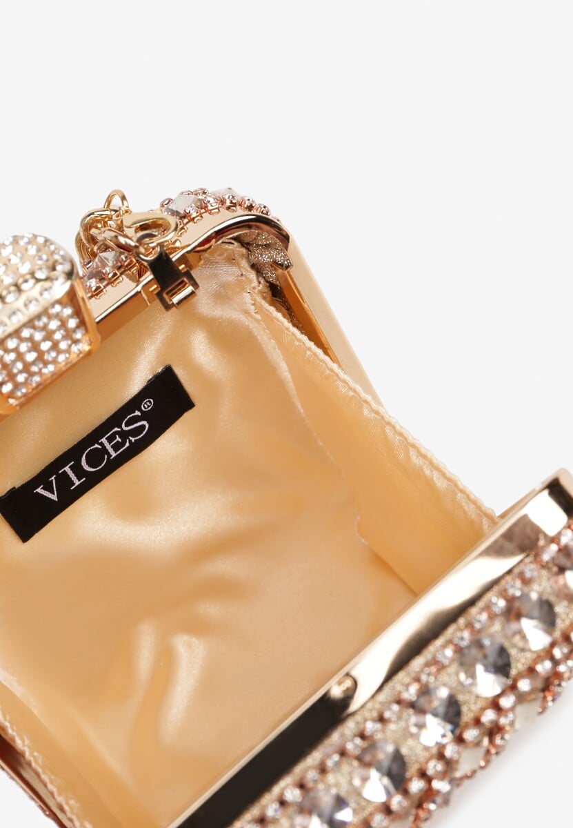 Szampańska Torebka Kopertówka Vices z Odpinanym Łańcuszkiem Zdobiona Cyrkoniami Fesollia