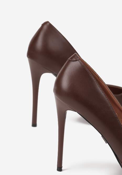 Brązowe Szpilki Vices na Grubej Podeszwie z Wkładką ze Skóry Naturalnej Ahrrie