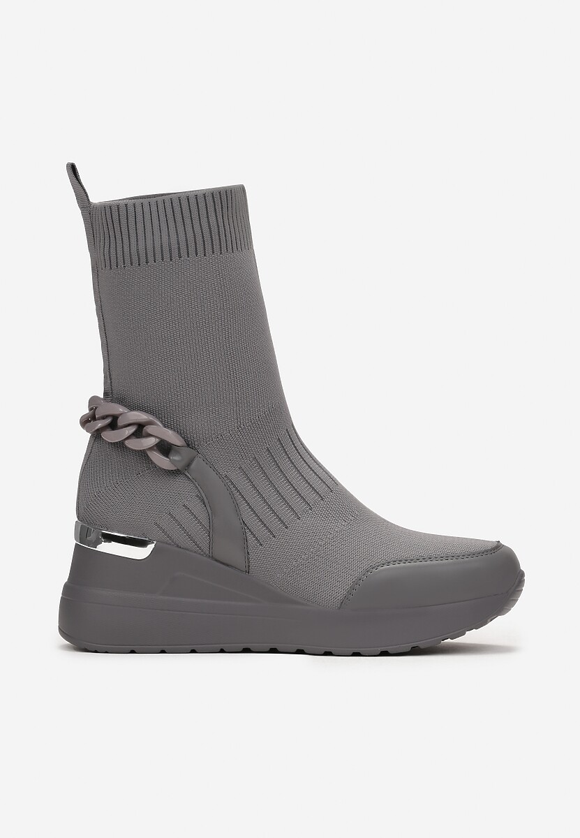 Szare Botki na Koturnie ze Skarpetkową Cholewką Inseta