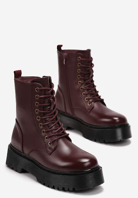 Bordowe Botki w Stylu Workerów na Platformie Maialen