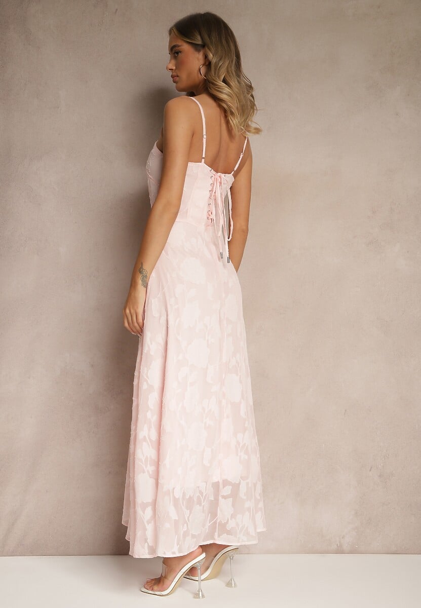 Różowa Sukienka Vices o Rozkloszowanym Kroju z Gorsetowym Wiązaniem Fenalisa