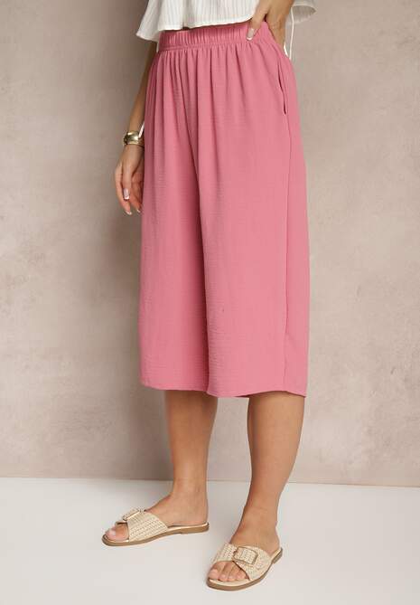 Różowe Spodnie o Szerokim Kroju i Długości 3/4 Ulavianna