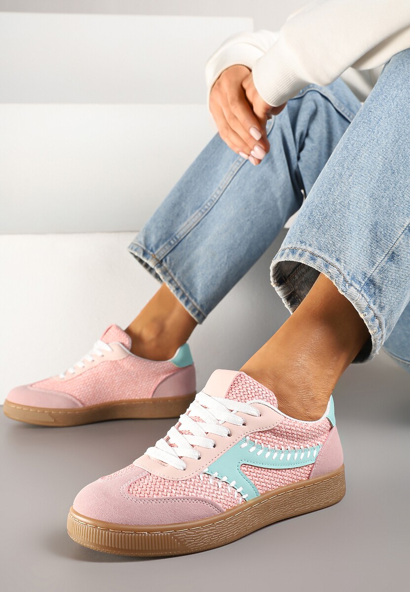 Białe Sneakersy w Stylu Klasycznych Tenisówek Zdobione Przeszyciami i Tweedem Koriznne