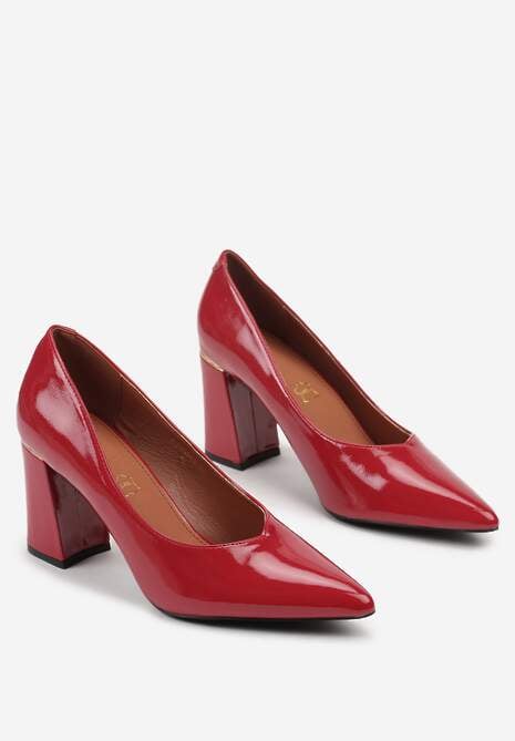 Czerwone Czółenka Lakierowane Vices na Słupku z Wkładką ze Skóry Naturalnej Modvire