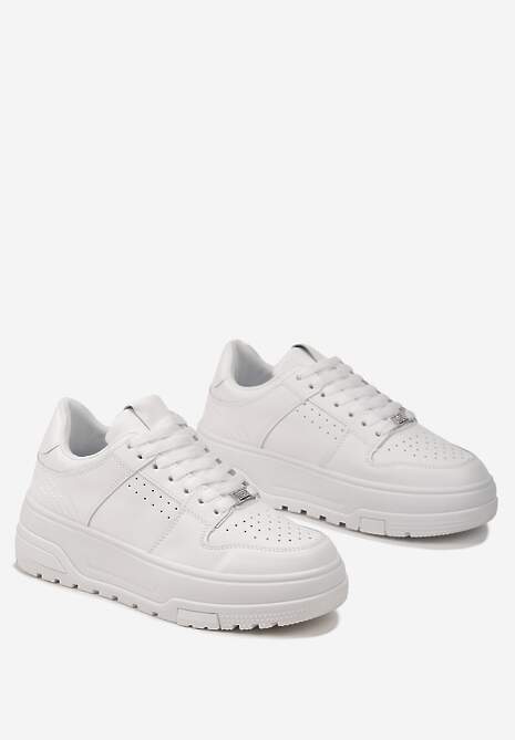 Białe Sneakersy z Ekoskóry na Grubej Podeszwie z Ozdobnymi Wstawkami Sarnei