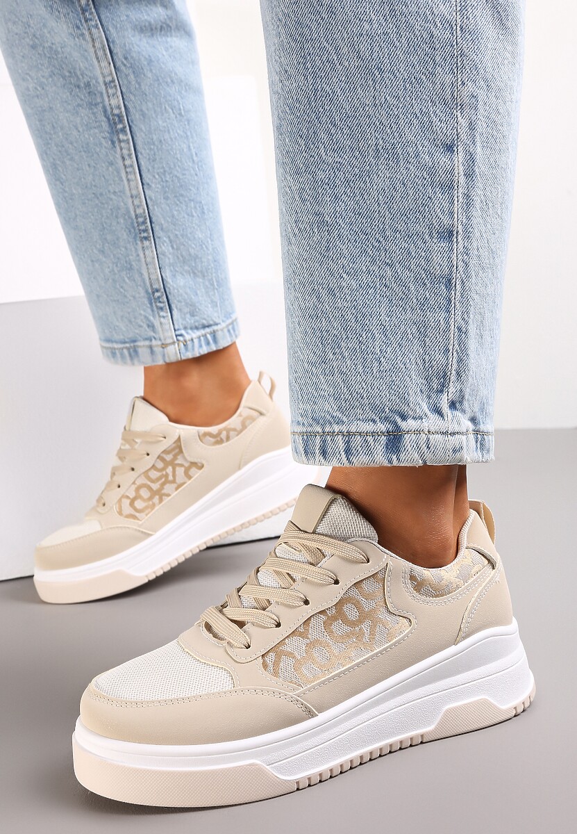 Beżowe Sneakersy Zdobione Wstawką Lerijane