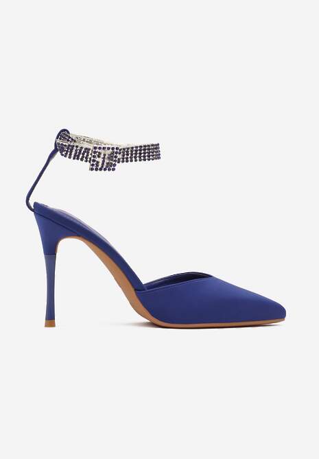 Granatowe Szpilki z  Paskiem Wokół Kostki Zdobiony Cyrkoniami Faeillna