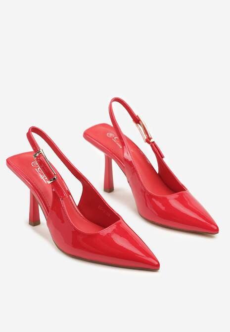 Czerwone Lakierowane Sandały Czółenka Slingback Silvesa