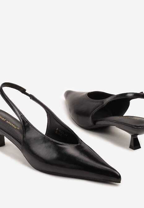 Czarne Czółenka Slingback na Obcasie Typu Kaczuszka Latorra