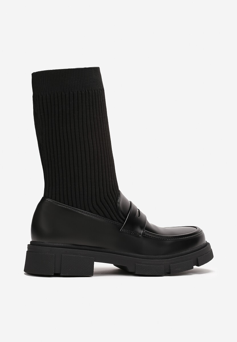 Czarne Dopasowane Botki Mokasyny z Elastyczną Cholewką Marirla