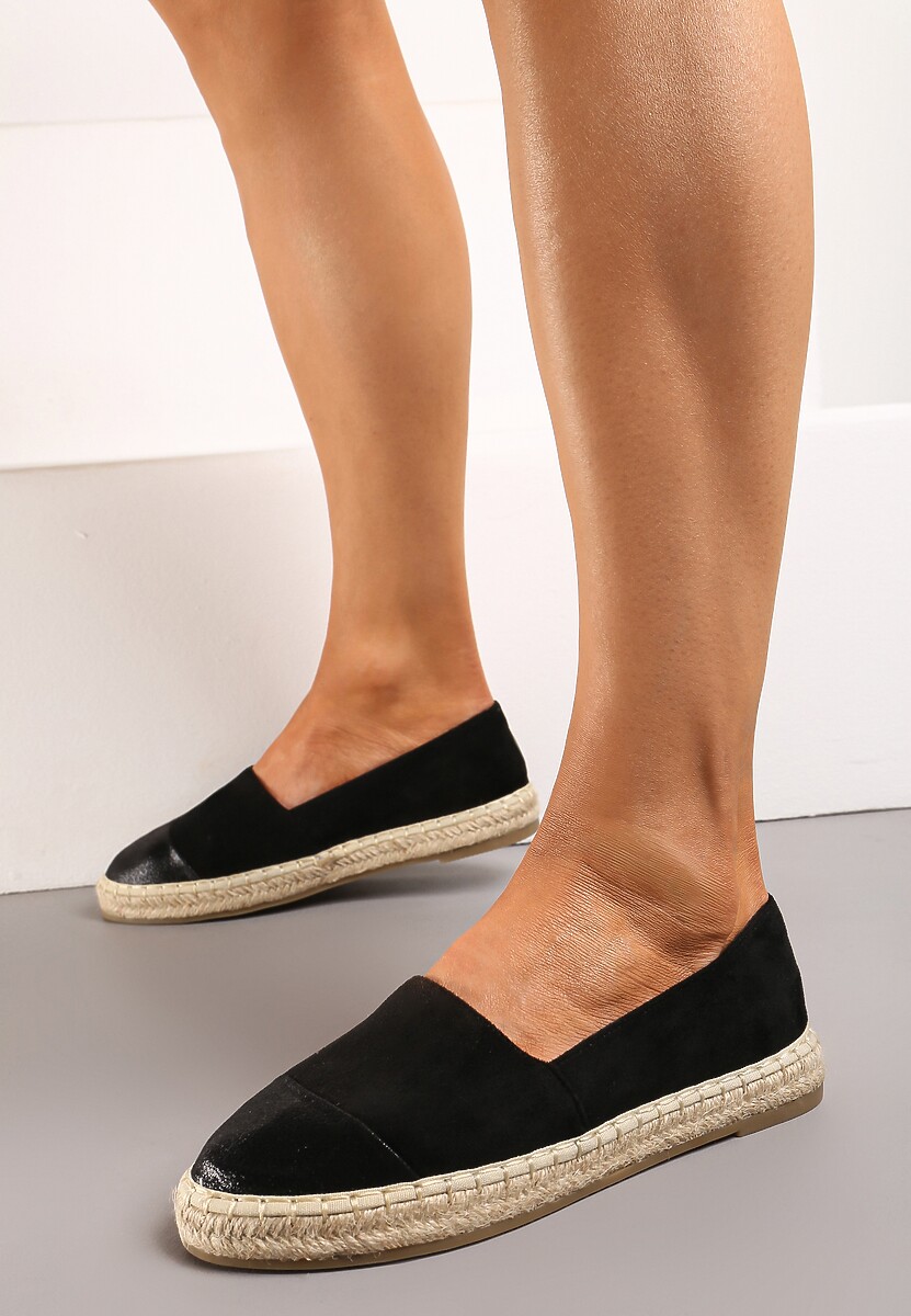 Czarne Płaskie Espadryle z Plecioną Podeszwą Geritellia