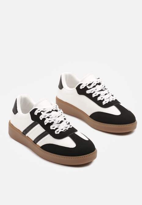 Czarno-Białe Sneakersy Tenisówki z Przeszyciami Lurivia