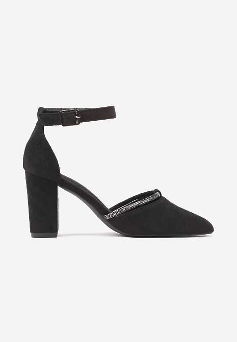 Czarne Eleganckie Czółenka Vices ze Skórzaną Wkładką i Cyrkoniami Sarirra