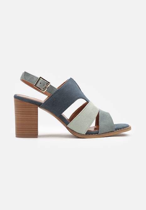 Zielone Sandały z Wkładką ze Skóry Naturalnej na Słupku z Zapięciem na Sprzączkę Testabelle