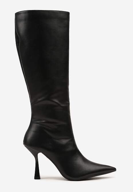 Czarne Kozaki na Obcasie Typu Szpilka ze Szpiczastym Noskiem Lanirre