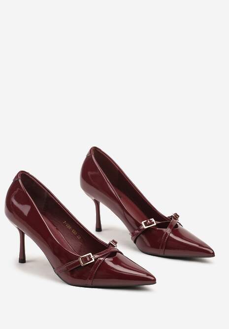 Bordowe Lakierowane Szpilki Vices z Klamrami i Paskami Tamirella