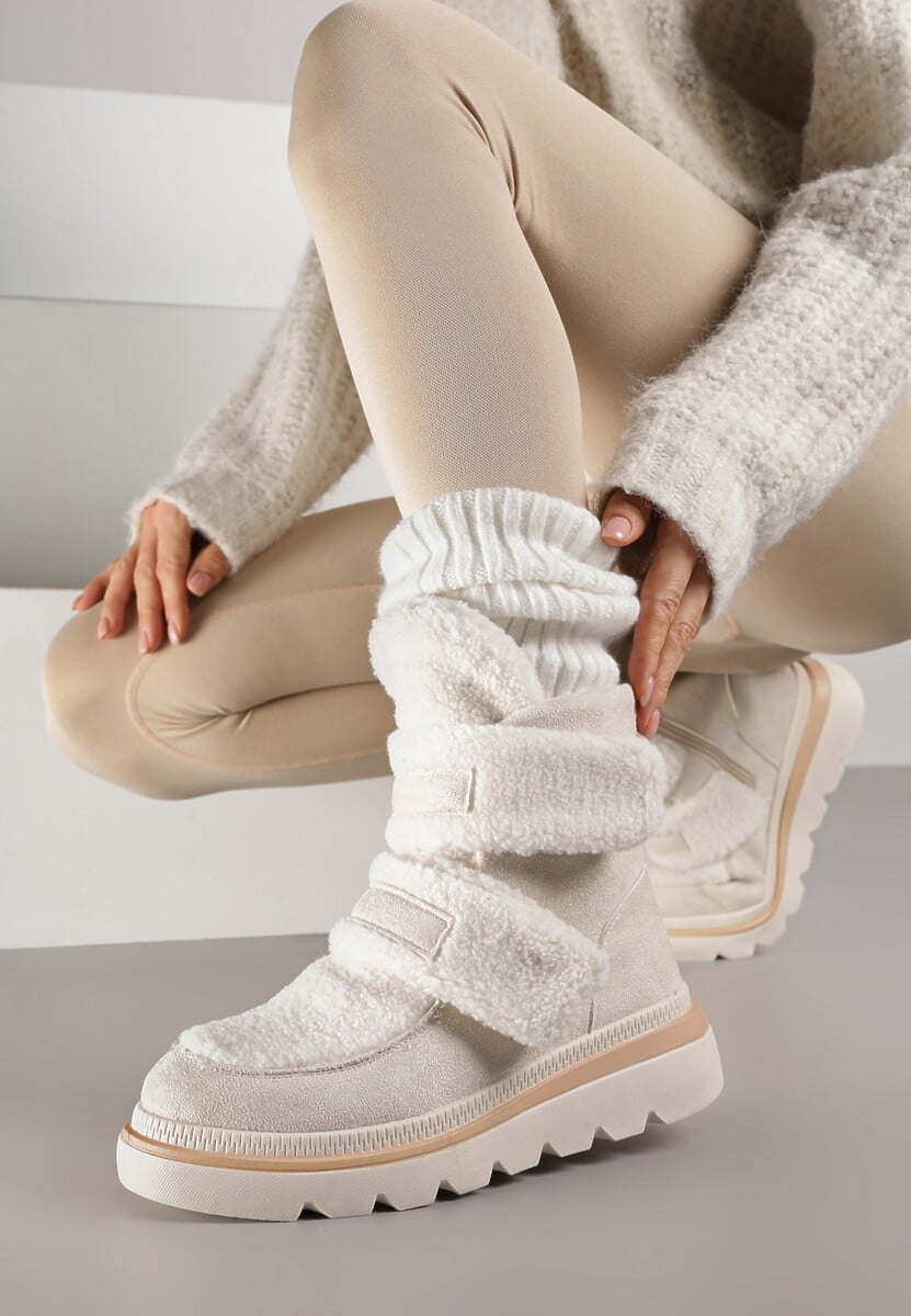 Czarne Botki Typu Śniegowce na Platformie z Dwoma Ozdobnymi Rzepami Edarlia