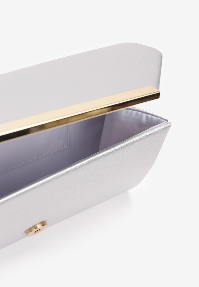 Srebrna Torebka Kopertówka z Klapą na Magnes z Imitacji Skóry Amiza