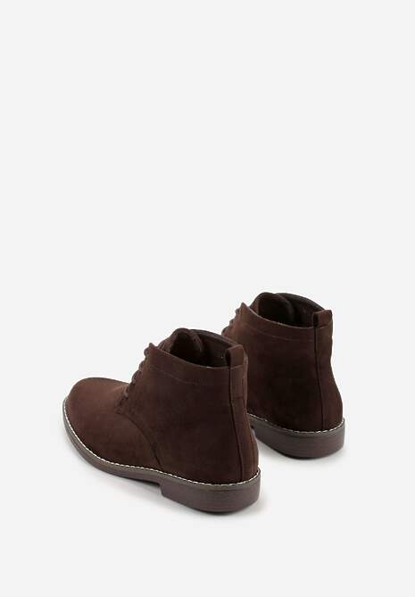 Ciemnobrązowe Botki Vices o Klasycznym Fasonie Trzewików z Imitacji Zamszu Ativitta