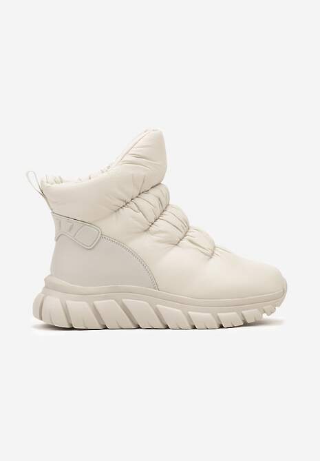 Beżowe Śniegowce na Platformie z Tłoczeniem i Pikowaną Cholewką Resisia