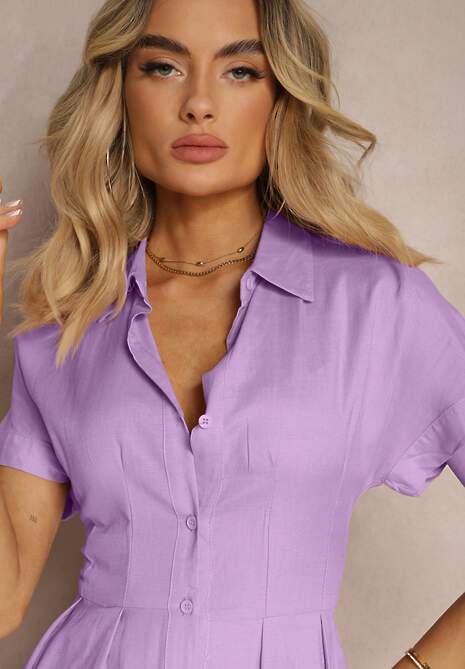 Fioletowa Sukienka Koszulowa z Lnem i Wiskozą Jucilla