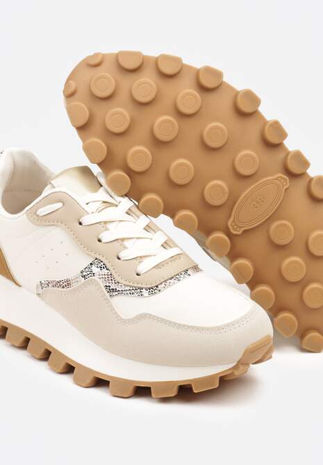 Beżowe Sneakersy z Geometrycznym Wzorem Korisoria