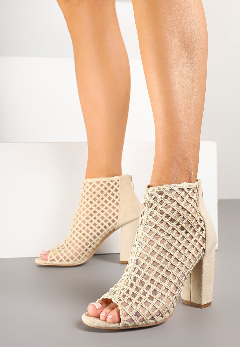 Beżowe Siateczkowe Botki Vices na Słupku Sovhira
