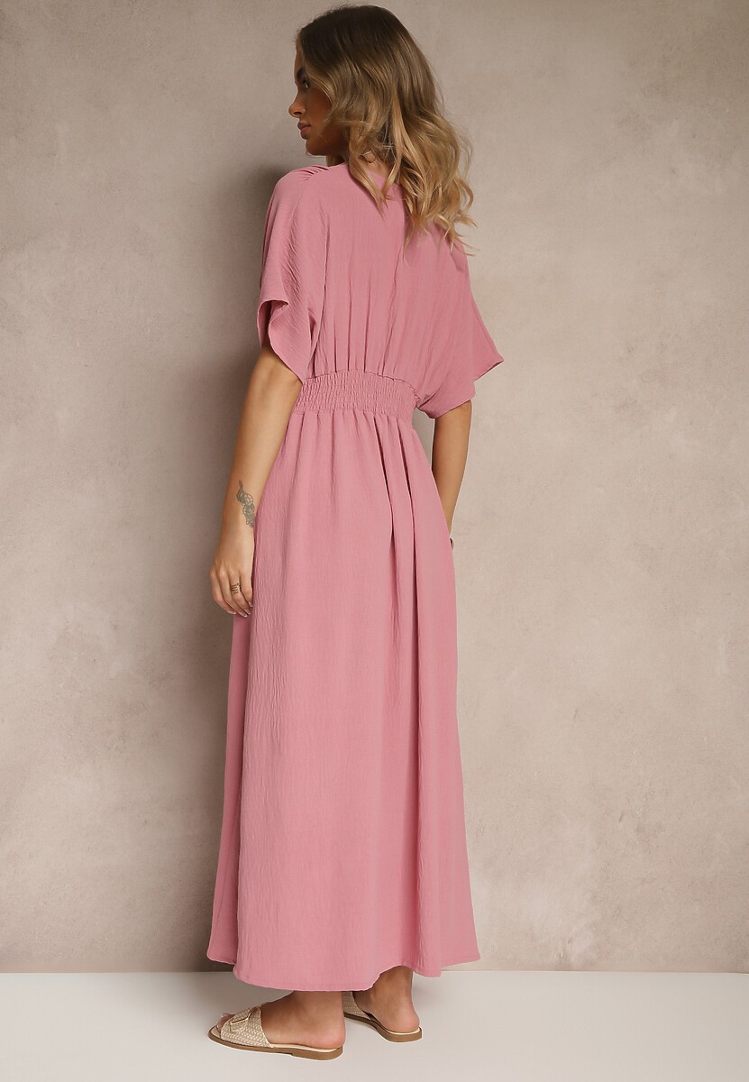 Ciemnoróżowa Sukienka z Bawełną i Marszczoną Górą Filaviela