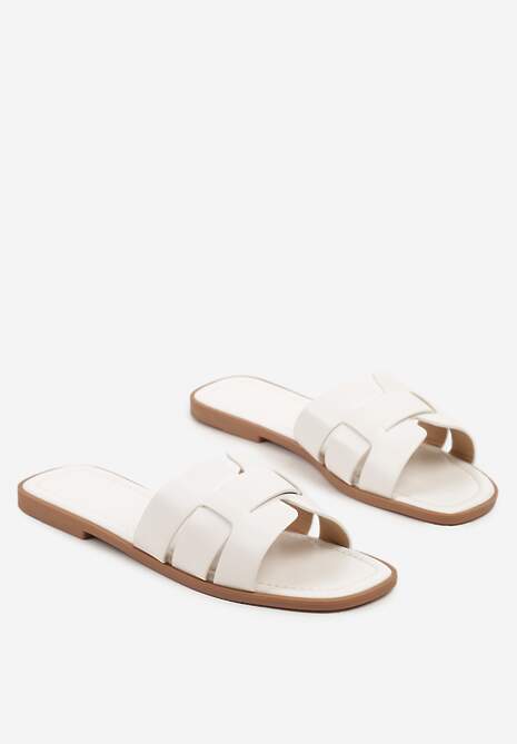 Białe Klapki z Geometryczną Cholewką Pollevela