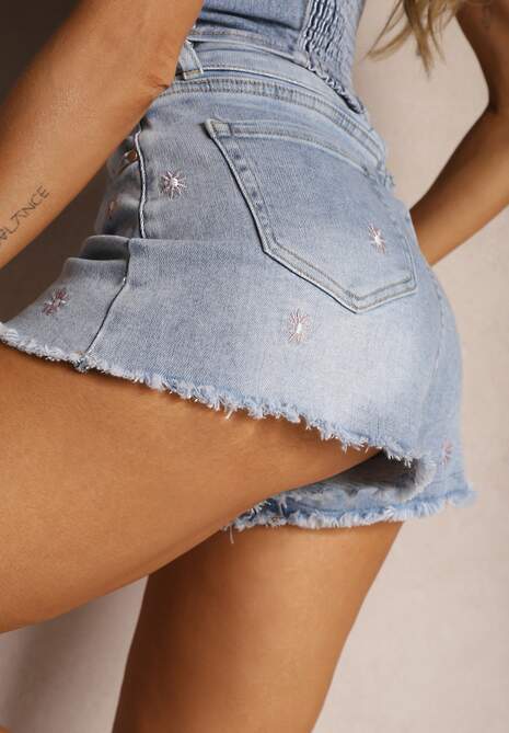 Niebieskie Jeansowe Szorty High Waist Hindia