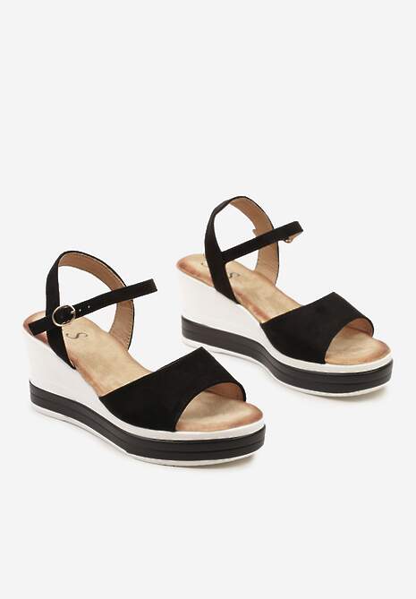 Czarne Casualowe Sandały na Koturnie Zapinane przy Kostce Effinee