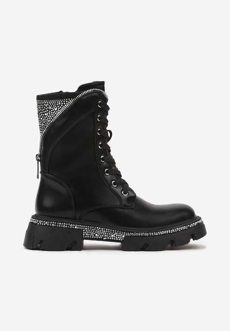 Czarne Botki w Typie Workerów z Ozdobnymi Cyrkoniami Eriselaes