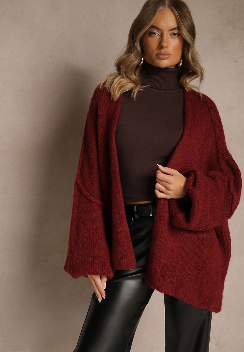 Brązowe Spodnie Wide Leg z Dzianiny z Dodatkiem Wełny i Wiskozy Tiesania