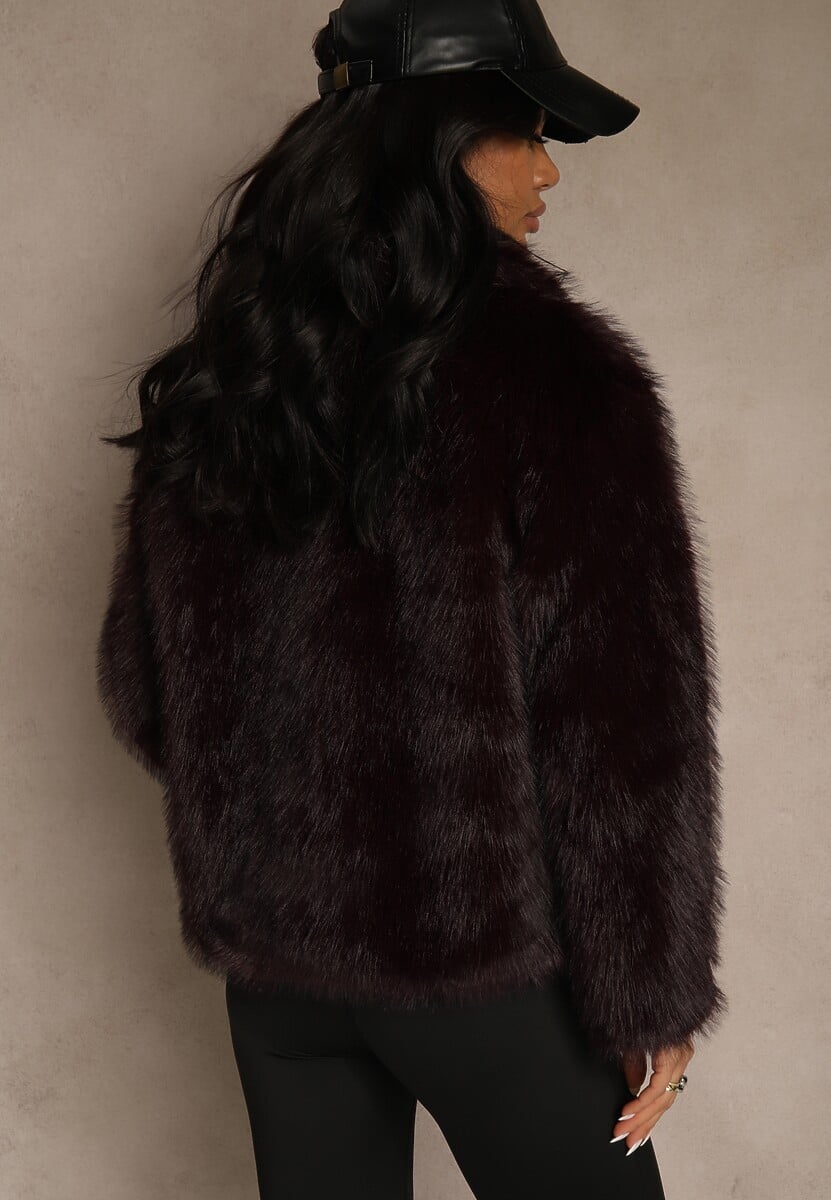 Bordowa Kurtka Futrzana Ozdobiona Kołnierzem Avelire