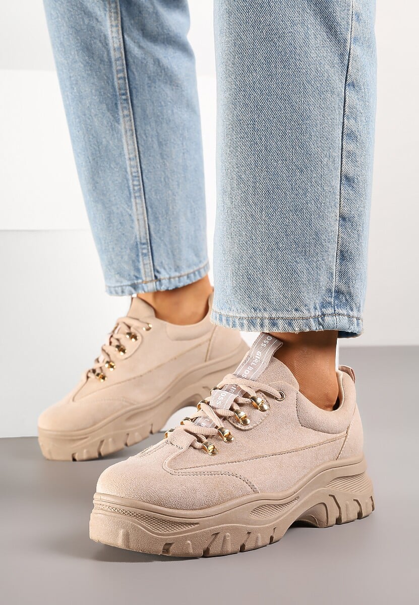 Beżowe Sneakersy Farwynn