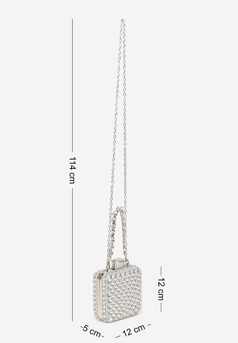 Srebrna Torebka Kopertówka Vices z Odpinanym Łańcuszkiem Zdobiona Cyrkoniami Fesollia